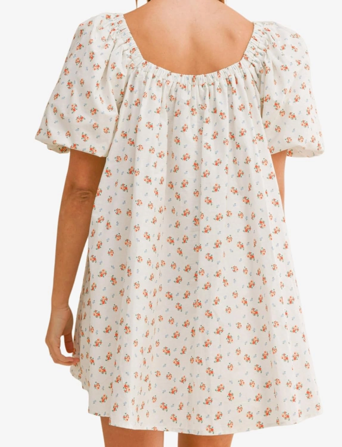 Zebaexf Women's Orange Floral Mini Dress: Cute Casual Dress with Square Neck, Puff Sleeve, High Waist, A-Line Silhouette
