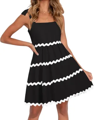 ZESICA Women's Summer Swing Mini Dress Casual Spaghetti Straps Sleeveless Smocked Backless Flowy A Line Sundress