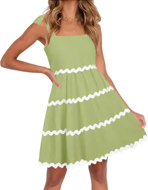 ZESICA Women's Summer Swing Mini Dress Casual Spaghetti Straps Sleeveless Smocked Backless Flowy A Line Sundress