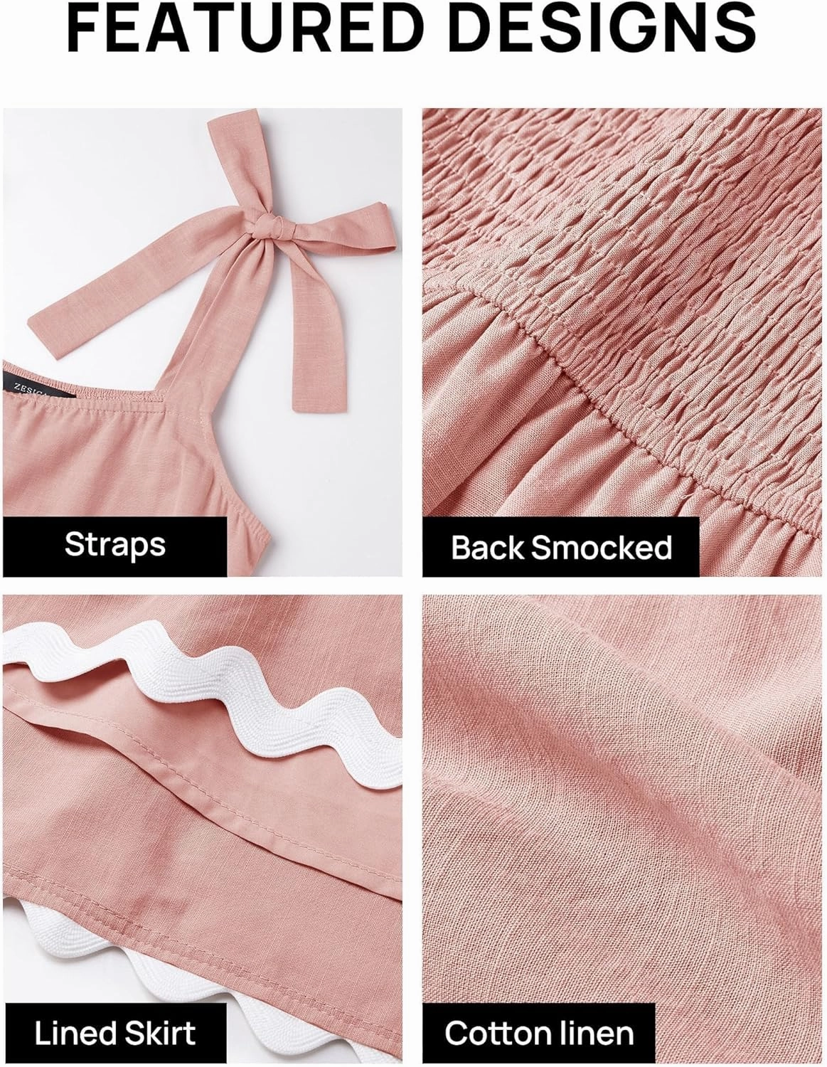 ZESICA Women's Summer Swing Mini Dress Casual Spaghetti Straps Sleeveless Smocked Backless Flowy A Line Sundress