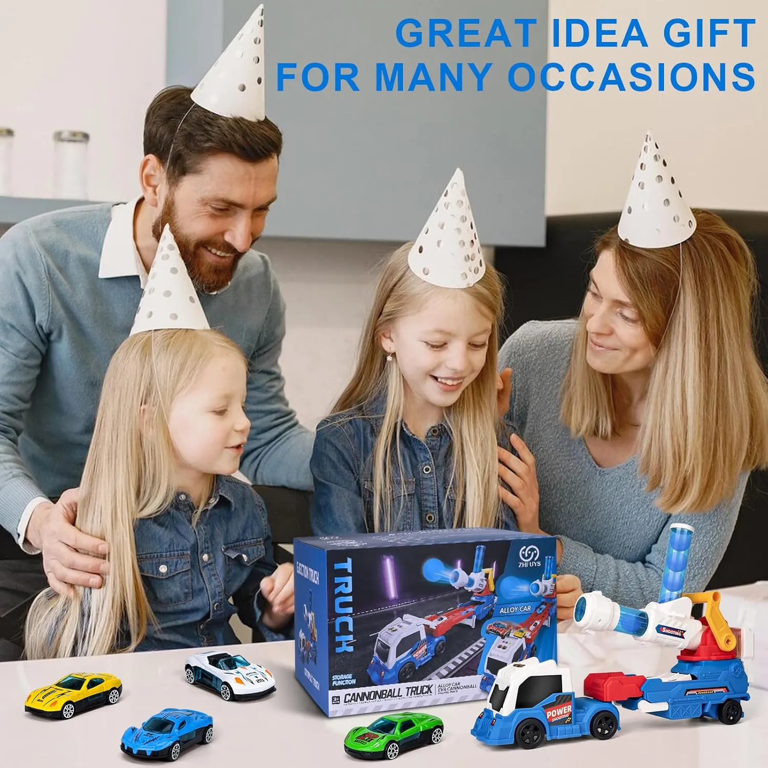 ZHFUYS 28" Truck Toys for Kids, Large Toys Car Include 8 Soft Foam Balls 3 Racing Cars,10 Sticky Balls 4 Darts, Eejection&Shooting Transport Car Toy, Great Gift for 3  Years Old Boys and Girls