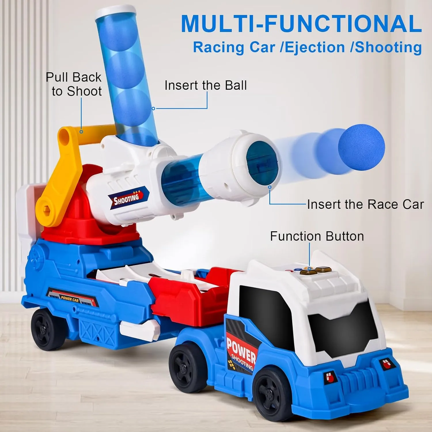 ZHFUYS 28" Truck Toys for Kids, Large Toys Car Include 8 Soft Foam Balls 3 Racing Cars,10 Sticky Balls 4 Darts, Eejection&Shooting Transport Car Toy, Great Gift for 3  Years Old Boys and Girls